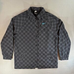 Nike Black Checkerboard Windbreaker Jacket with Teal Swoosh